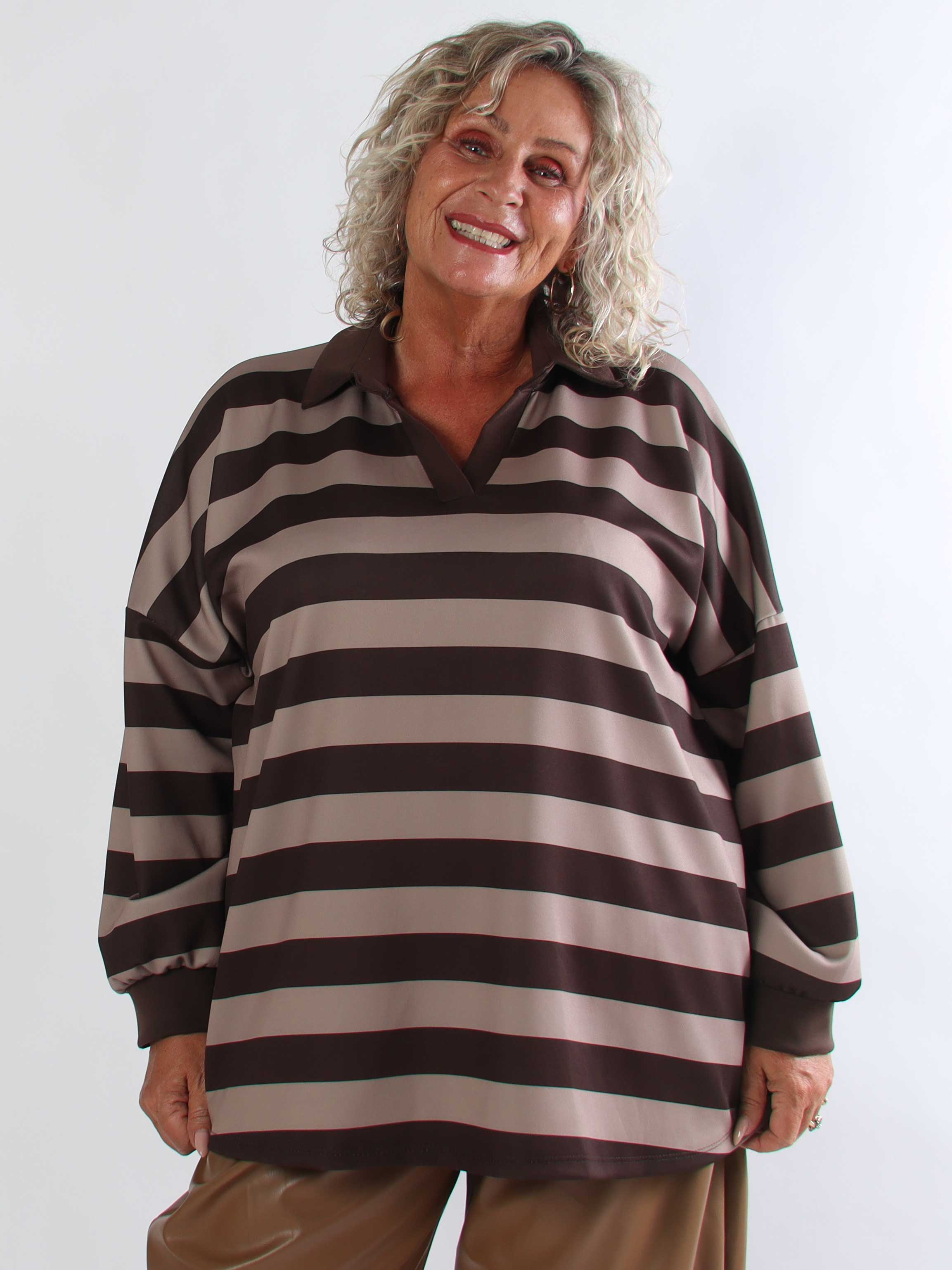 Cressida - Plus size stribet bluse med skjortekrave